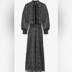 Zara Black and Gray Long Sleeve Paisley Dress. New Without Tag